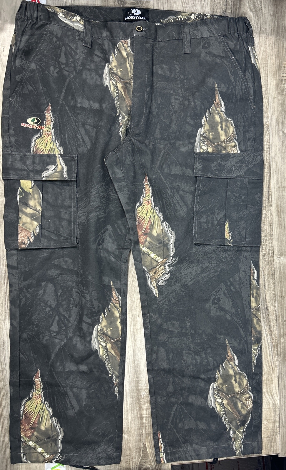Mossy Oak Pants Mens 2XL 44/46 Cargo Black Out Camouflage Elastic in Waist