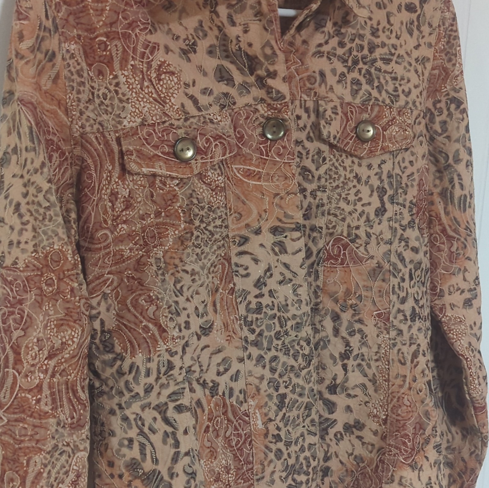 Analogy Womens Brown Animal Print Collared Button-Up Long Sleeve Top M