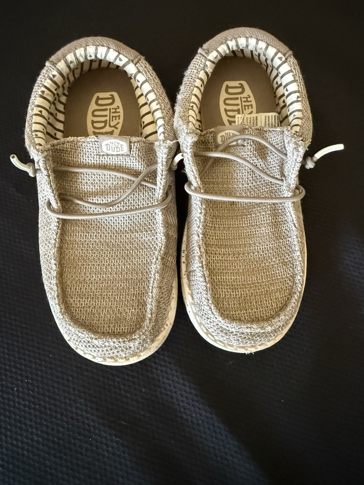 HEYDUDE Wally Stretch Sox Beige Fabric Lightweight Lace Up Loafer Kids US 12