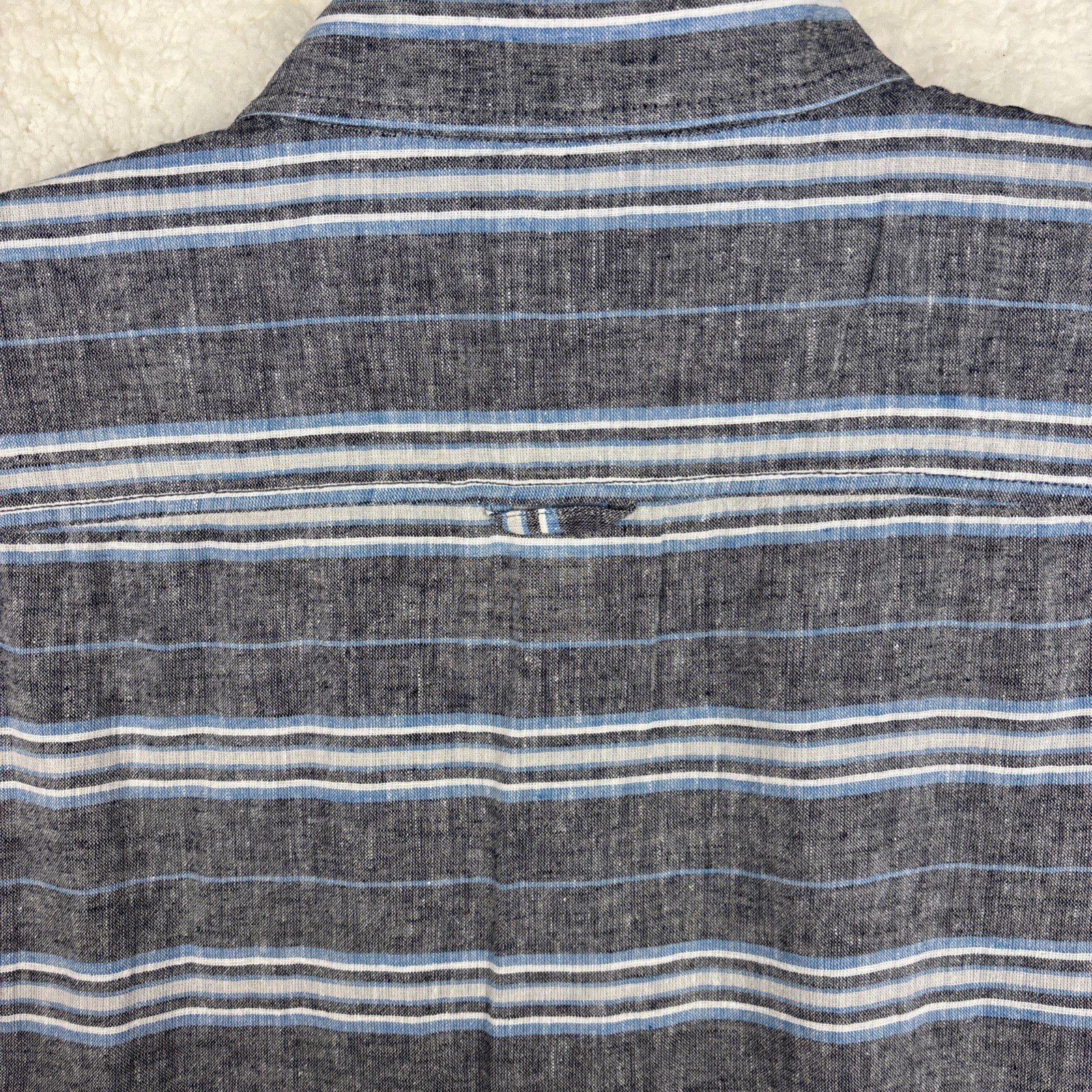 Sun + Stone Men’s 2XL Gray Blue Striped Long Sleeve Button Up Linen Shirt NEW