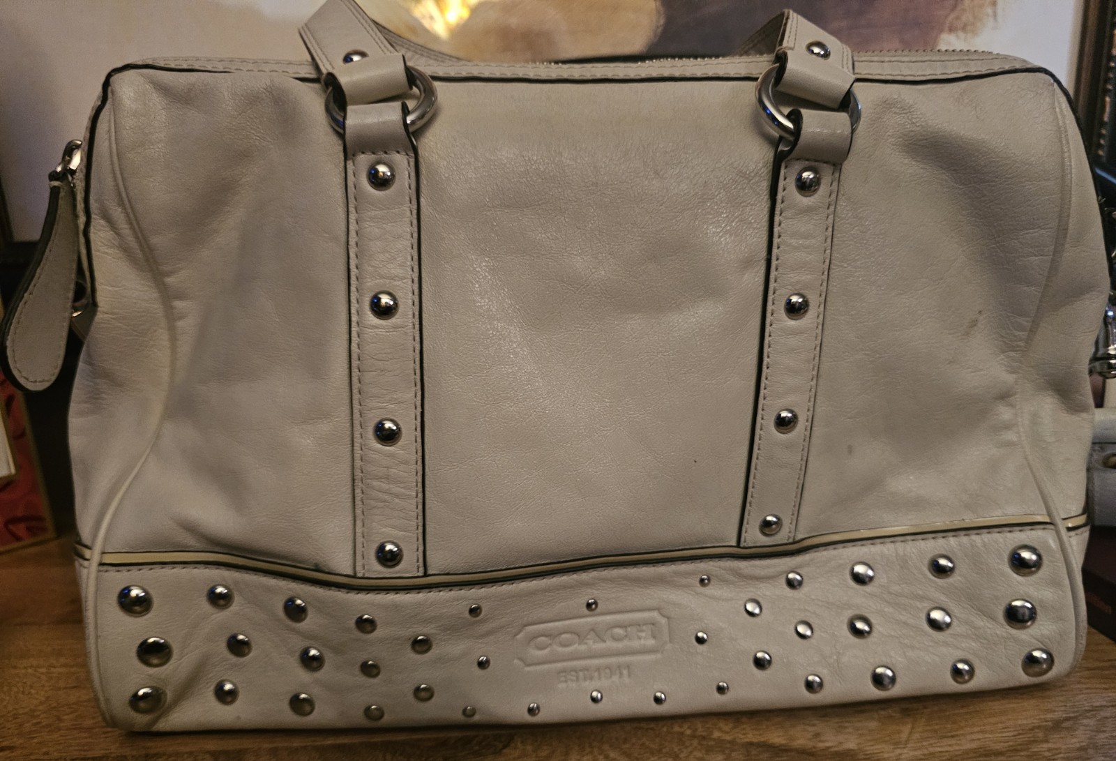 Coach Legacy F22088 Beige Leather Stud Convertible Satchel Carryall Shoulder Bag