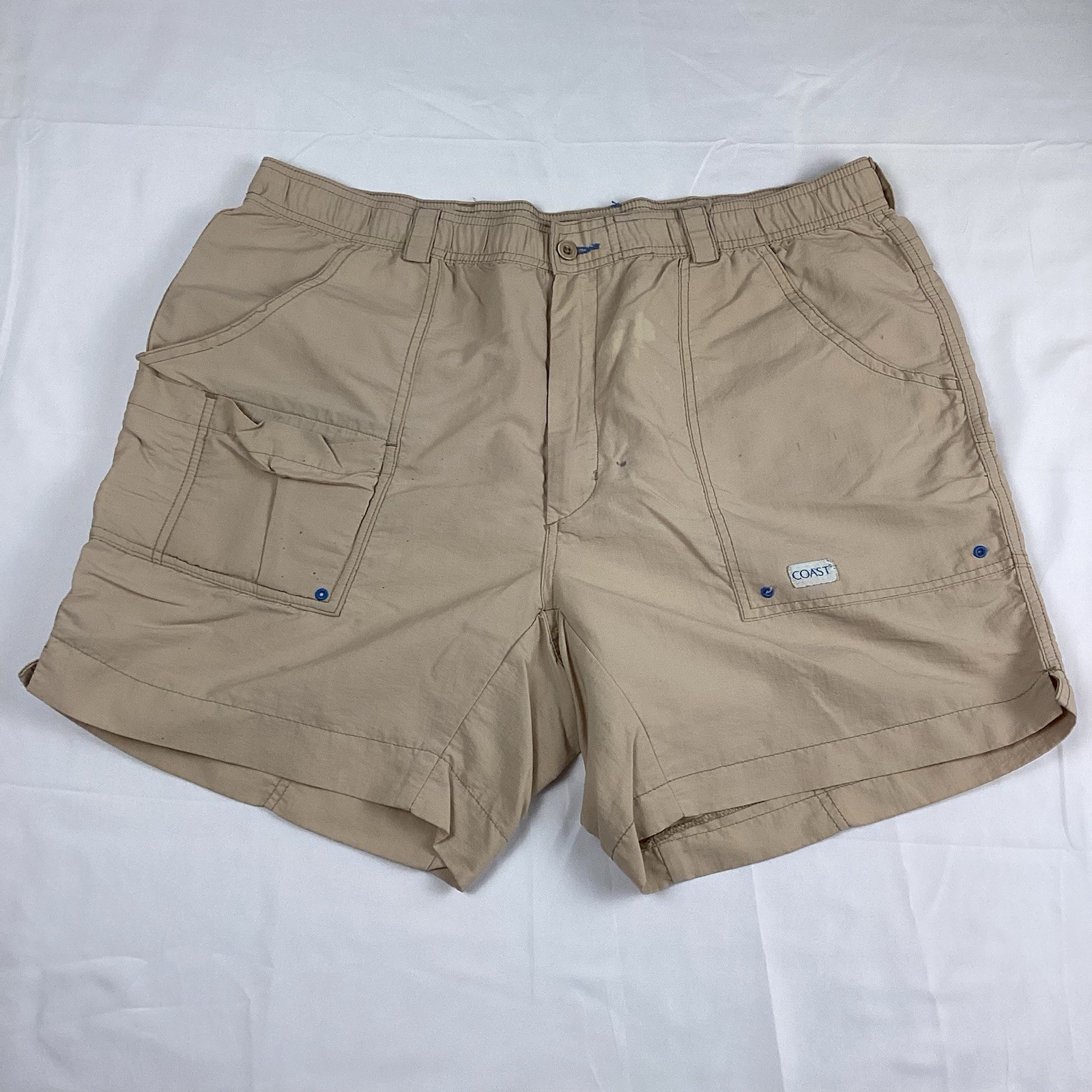 Coast Fishing Shorts Men’s XL Beige Cargo Pockets Elastic Waist Stains 0027