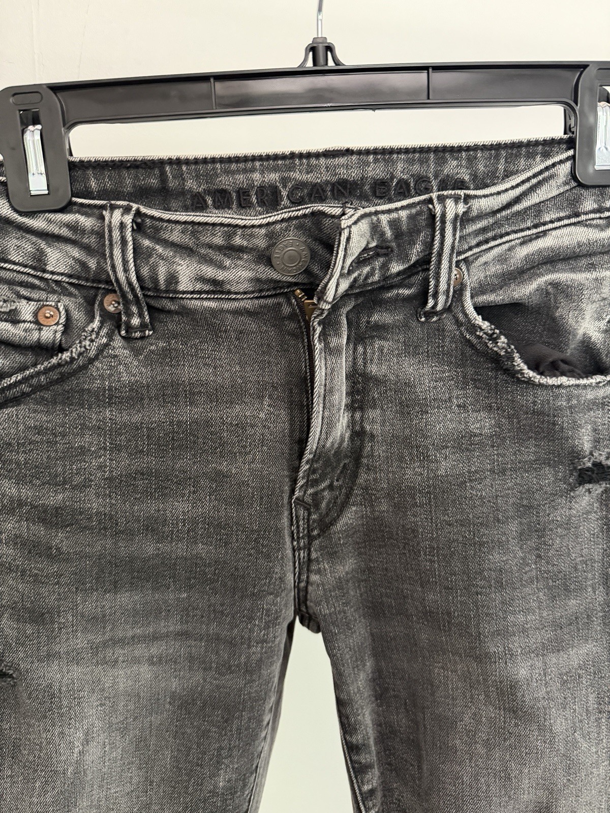 American Eagle Flex Men’s Distressed Skinny Jeans Black/Charcoal, Size 28×32