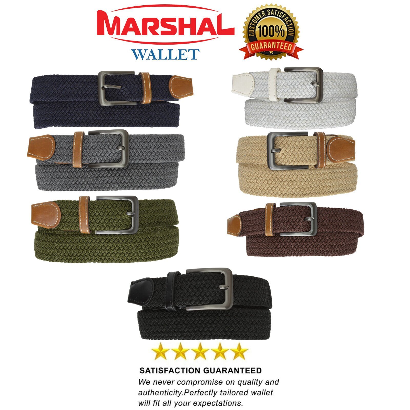 Marshal Braided Elastic Stretch Belts with Gunmetal Buckle S110