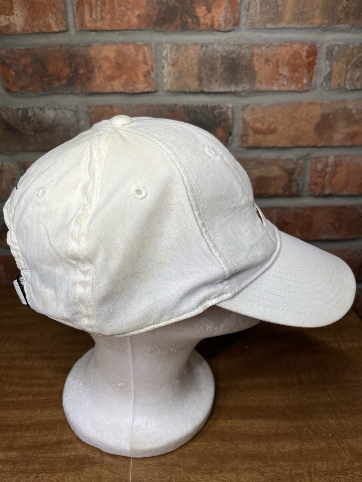Nike Brown Swoosh Logo Legacy91 Dri Fit Stained White Strapback Hat Athletic