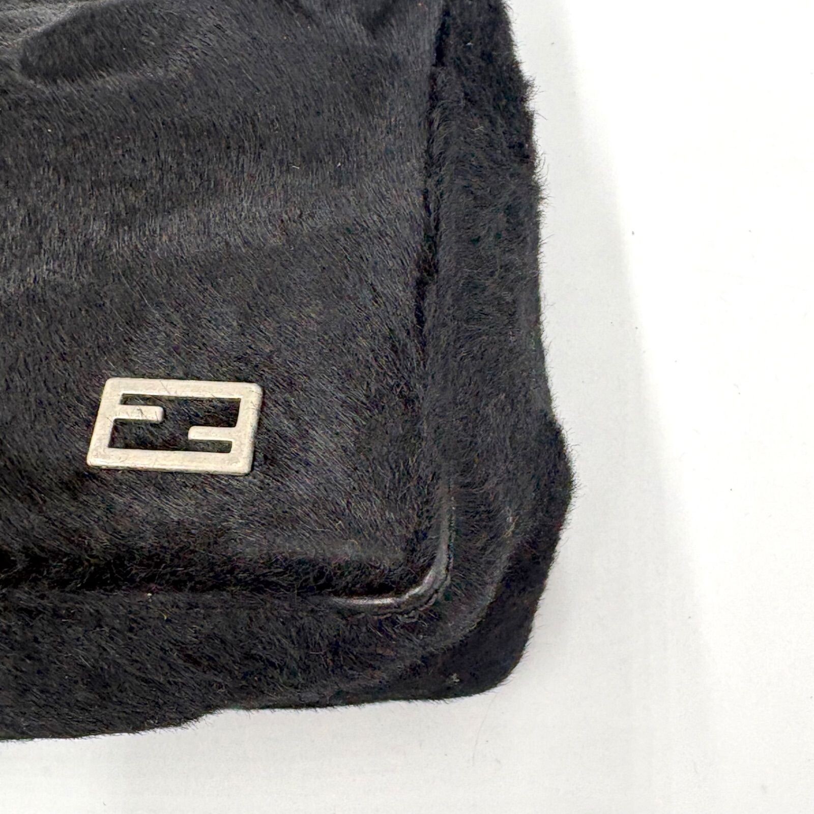 FENDI Accessory Pouch Calf Hair Pony Hair FF logo hardware Auth From Japan