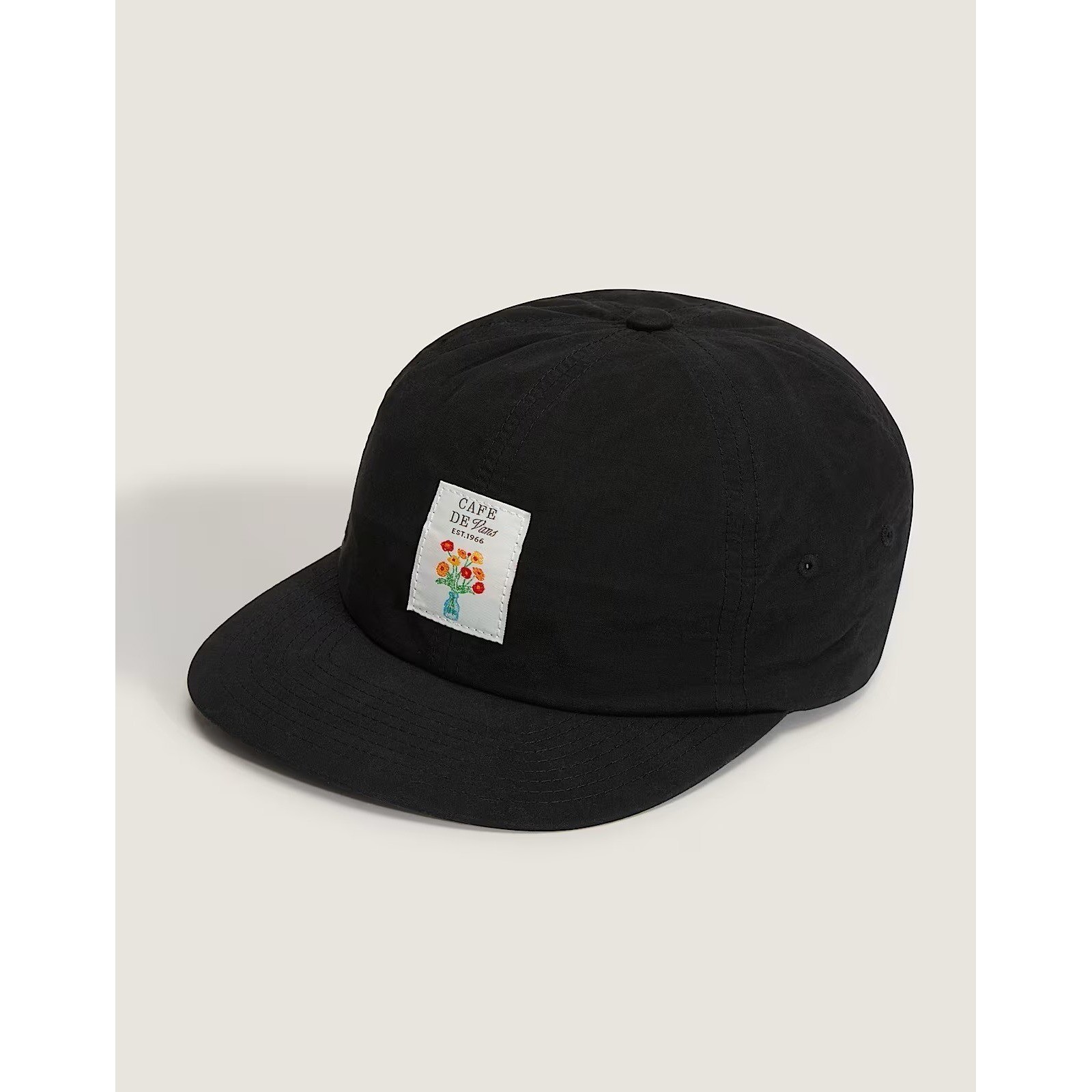 Vans Cafe Vans Jockey Snapback Hat Black Floral Patch Adjustable Cap NEW