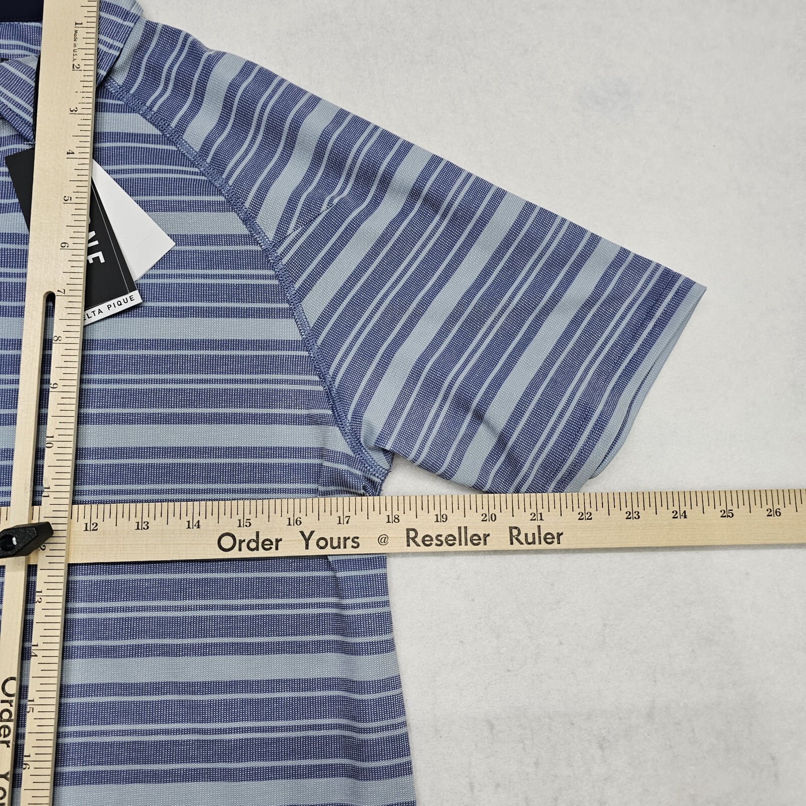 RHONE Mens Small Blue Delta Pique Stripe Polo Mesh Fabric