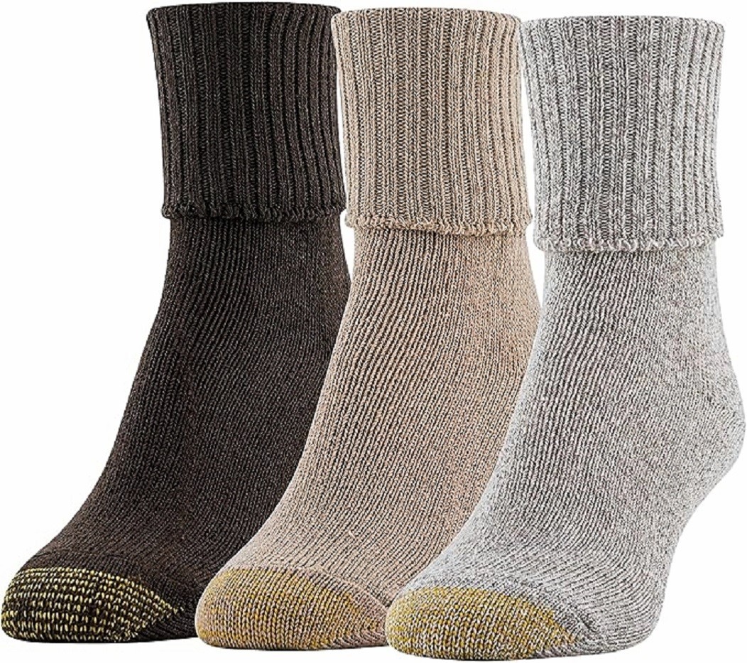 3 Pairs Womens Gold Toe Bermuda Assorted Cotton Turn Cuff Socks