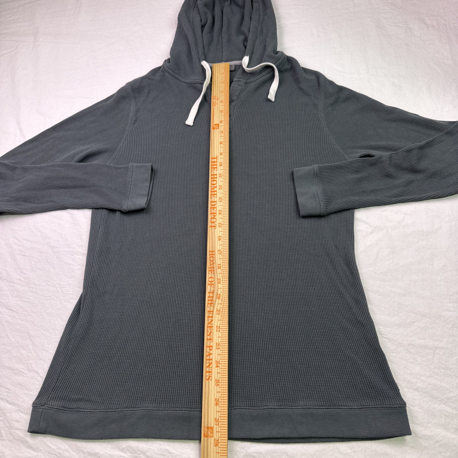Free Fly medium Bamboo Waffle Knit Hoodie Slate Green Gray V-Neck Relaxed