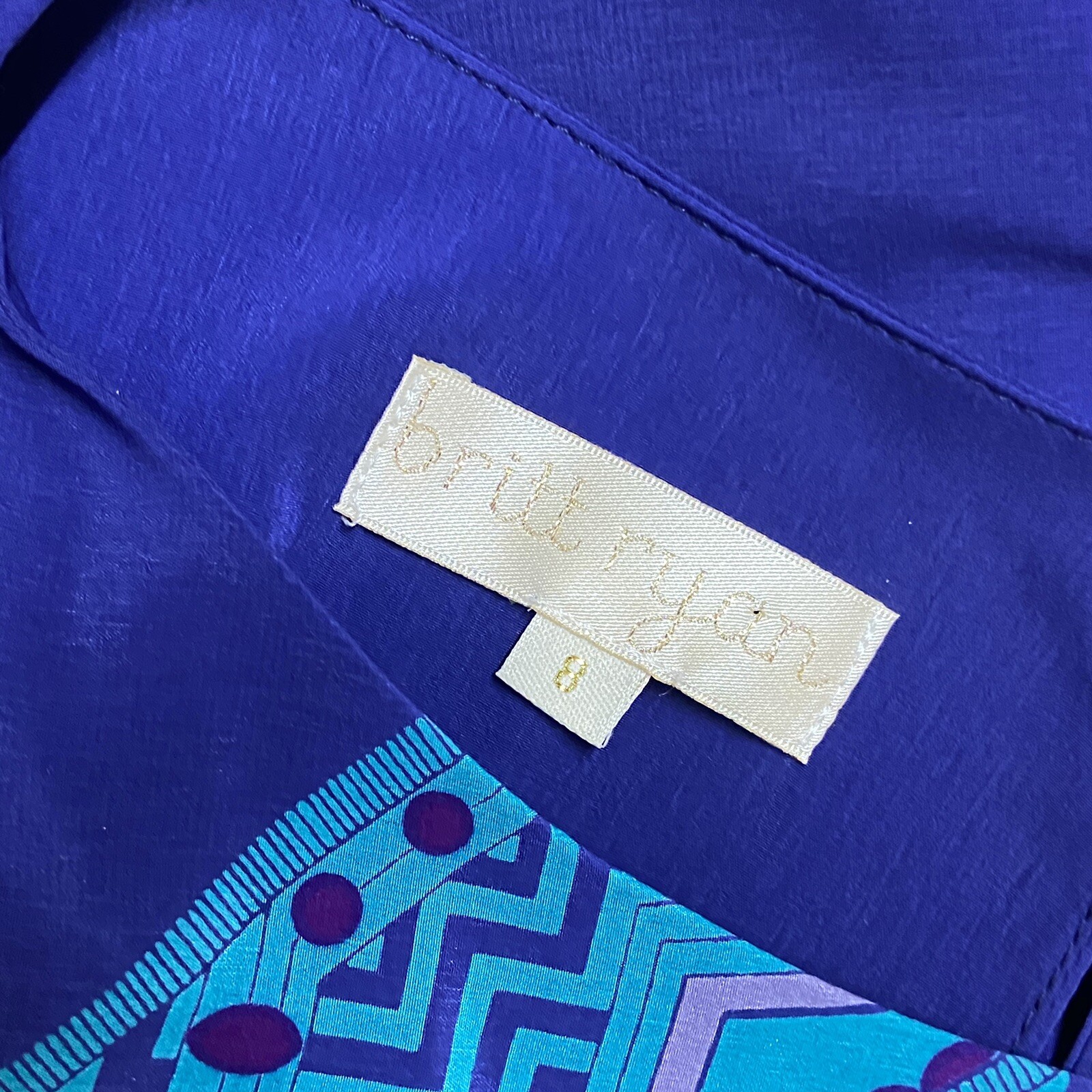 Britt Ryan Womens Shift Dress Size 8 3/4 Sleeve 100% Silk Geometric Purple