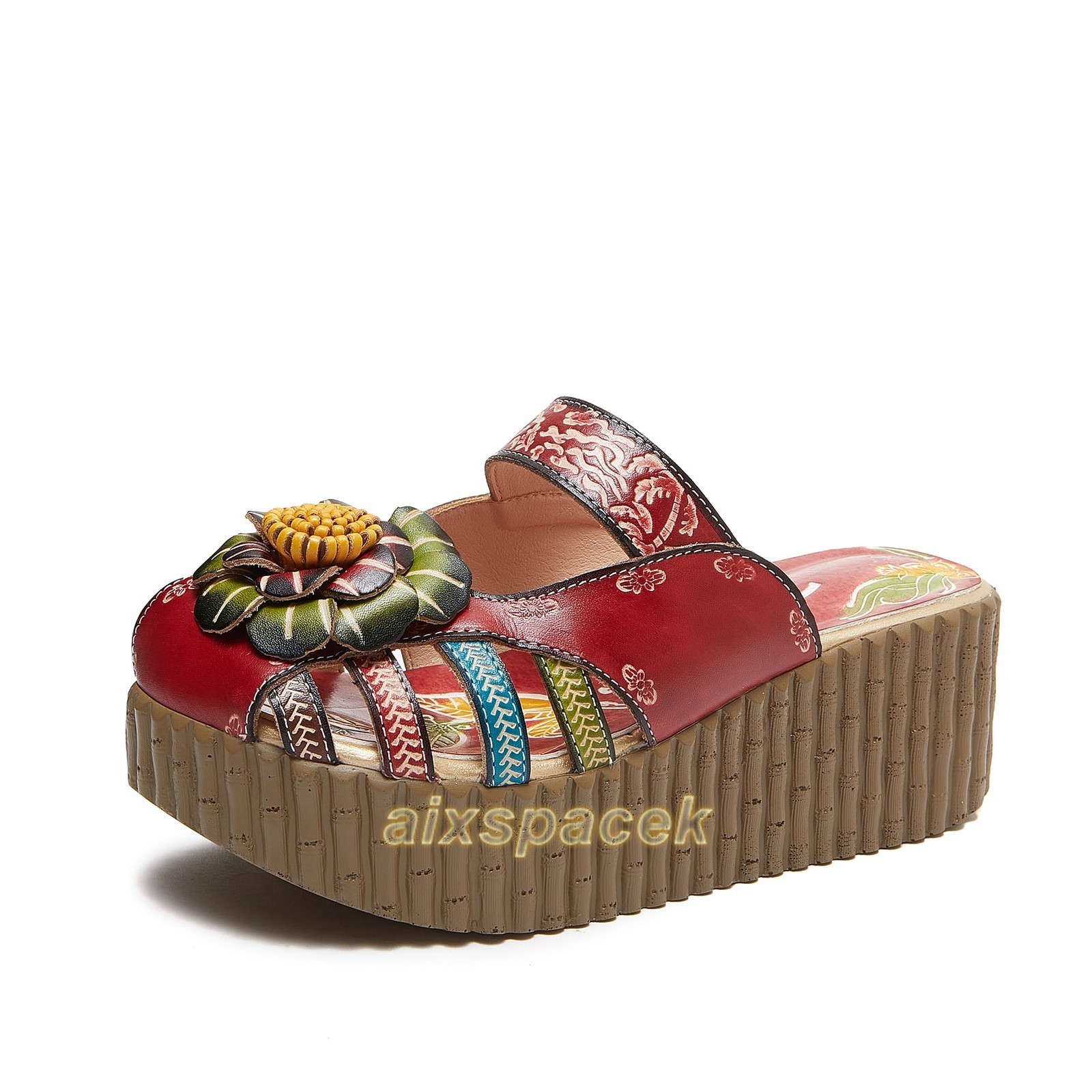 Ladies Ethnic Thick-soled Cowhide Leather Sandals Women Handmade Home Slippers
