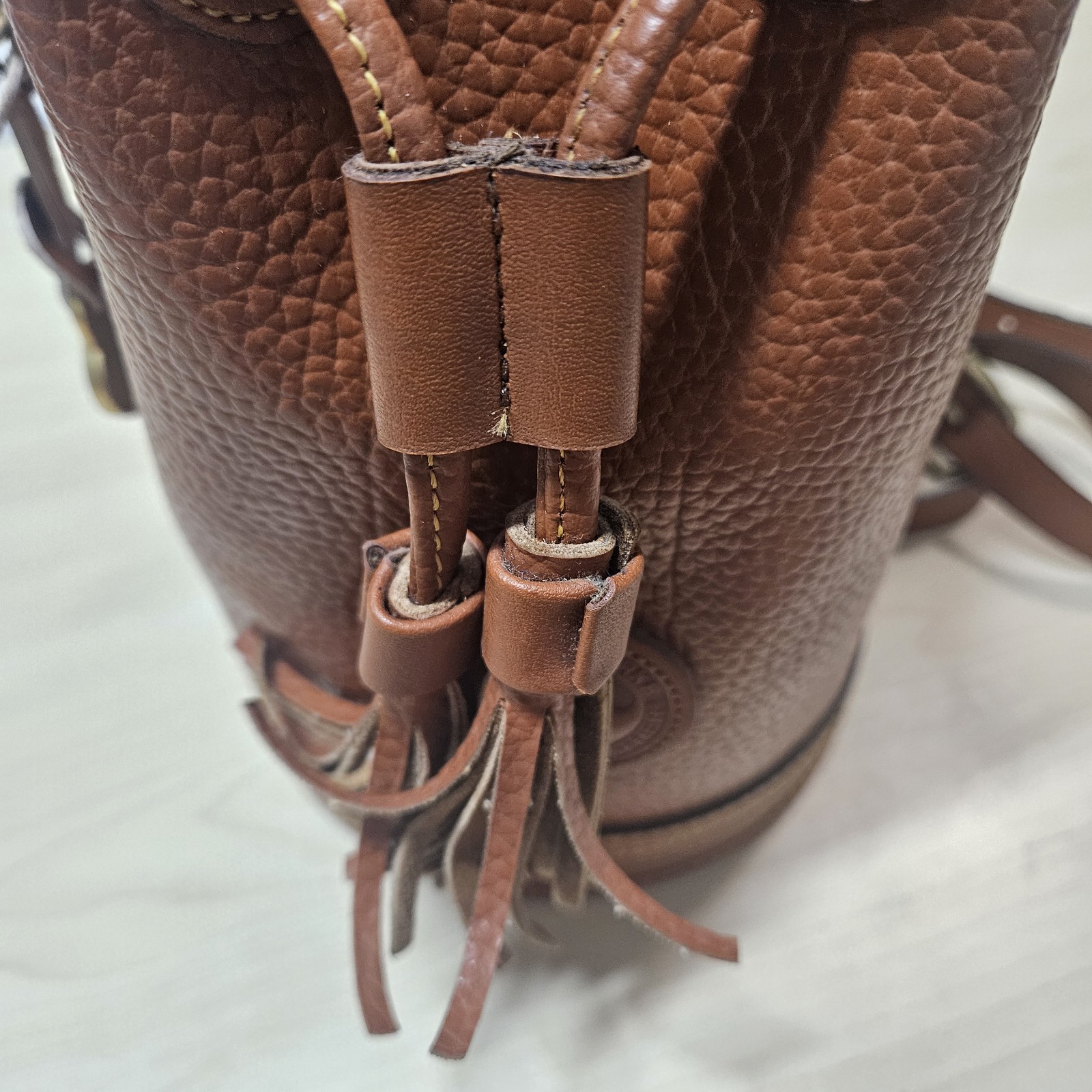 Vintage Dooney Bourke Drawstring Bucket Bag Brown All Weather Leather AWL