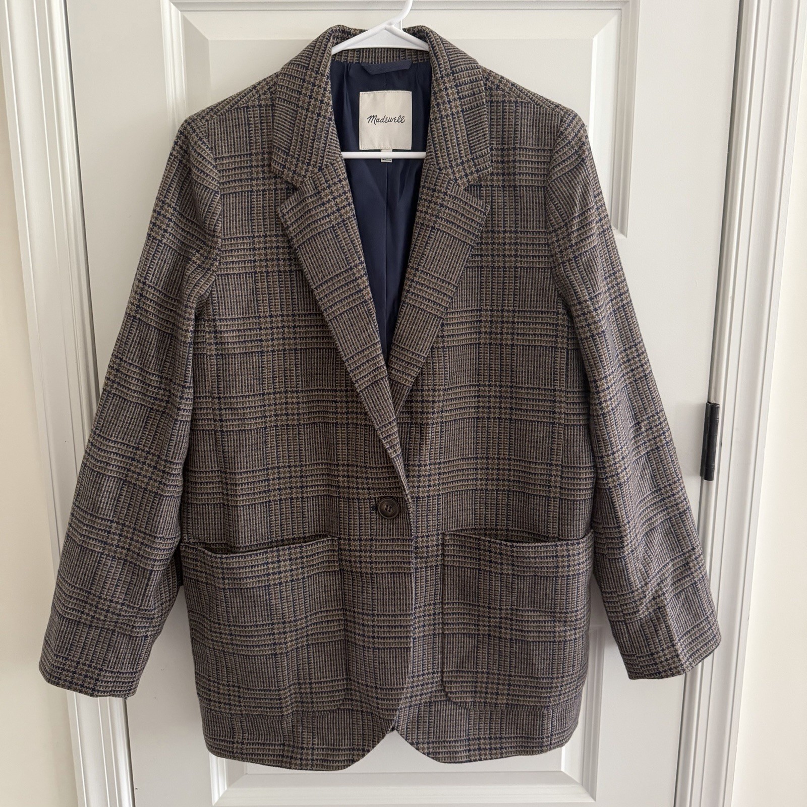 Madewell Larsen Blazer Hawsell Plaid Wool Blend Jacket Brown Blue Large L
