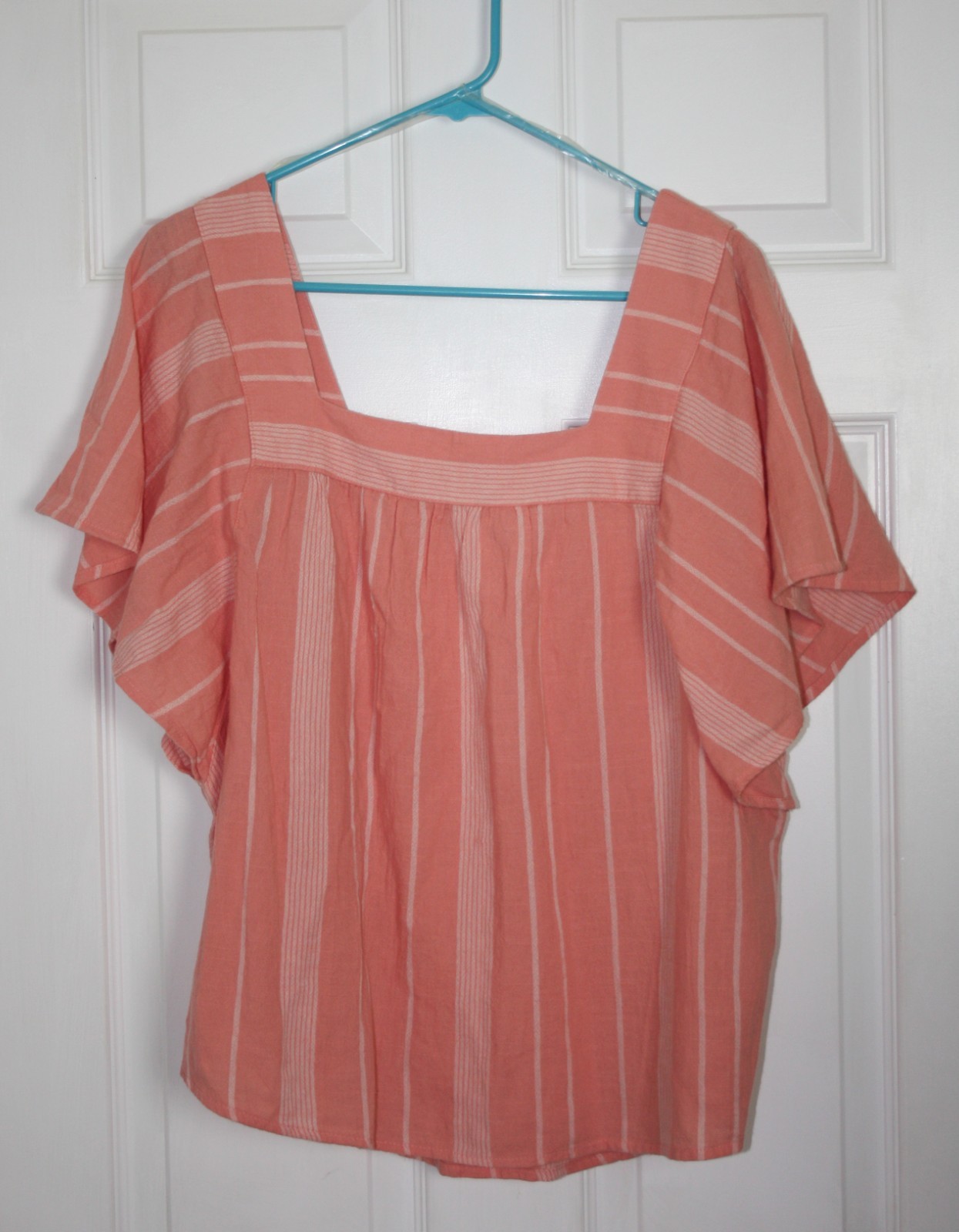 Sonoma Womens Large Peach Pink Striped Batwing Sleeve Cotton Pullover Top
