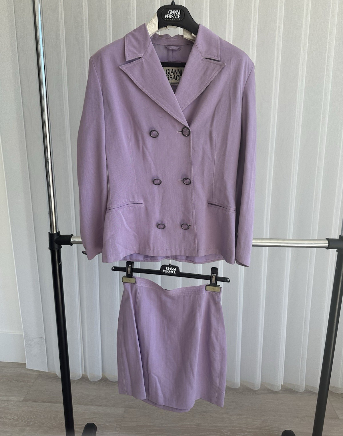 Gianni Versace Purple Solid 2-Pc Skirt Suit M Double-Breasted 6-Button