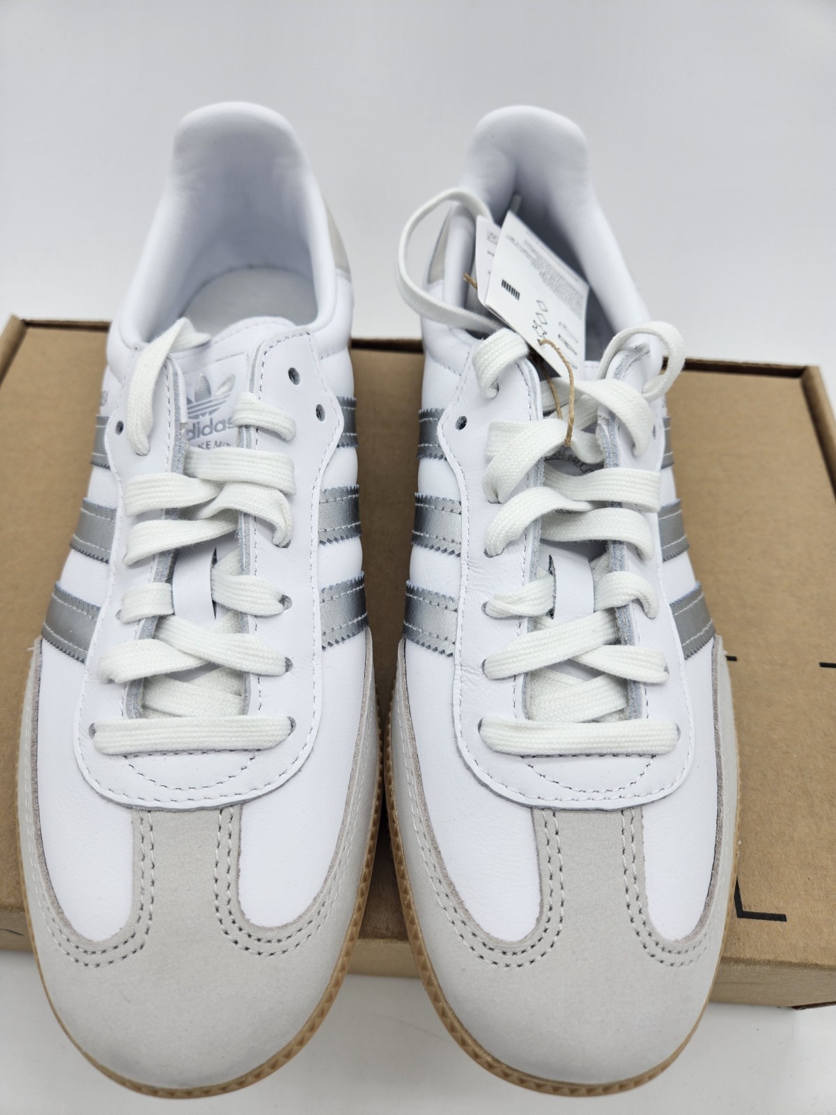 Size 8.5 – Adidas Samba OG White Silver Metallic Grey W