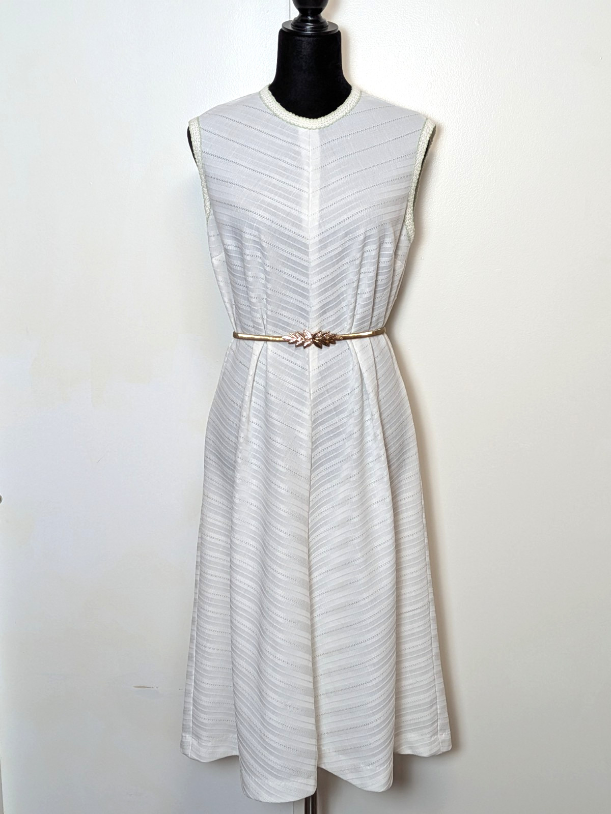 1960s White Chevron Knit Mod Sporty Sheath Tennis Tank Dress Vtg sz 18 Volup