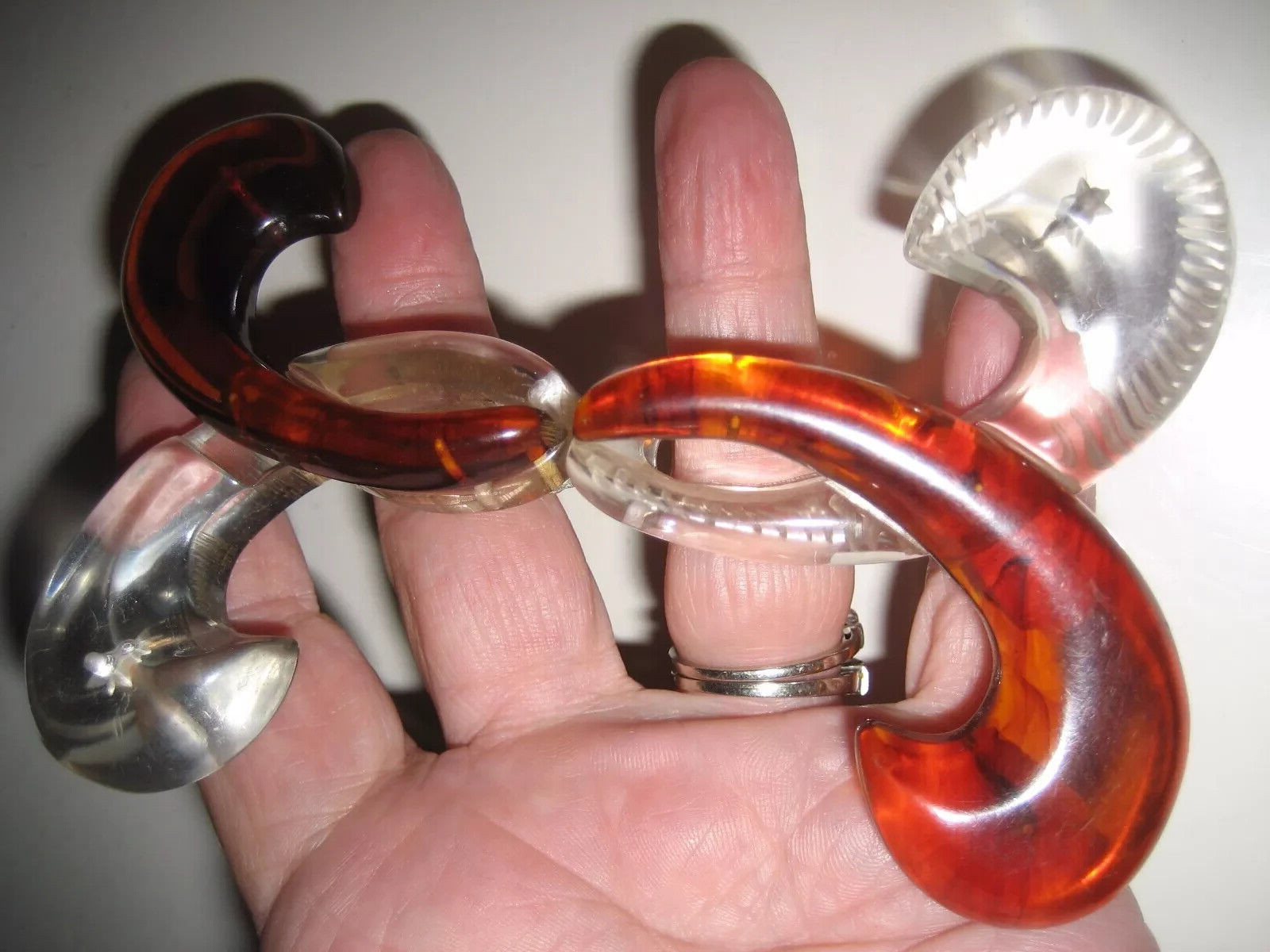 Vtg Antique LUCITE CLEAR AMBER Fleur De Lis BUCKLE TORTOISE SHELL Belt COLLAR