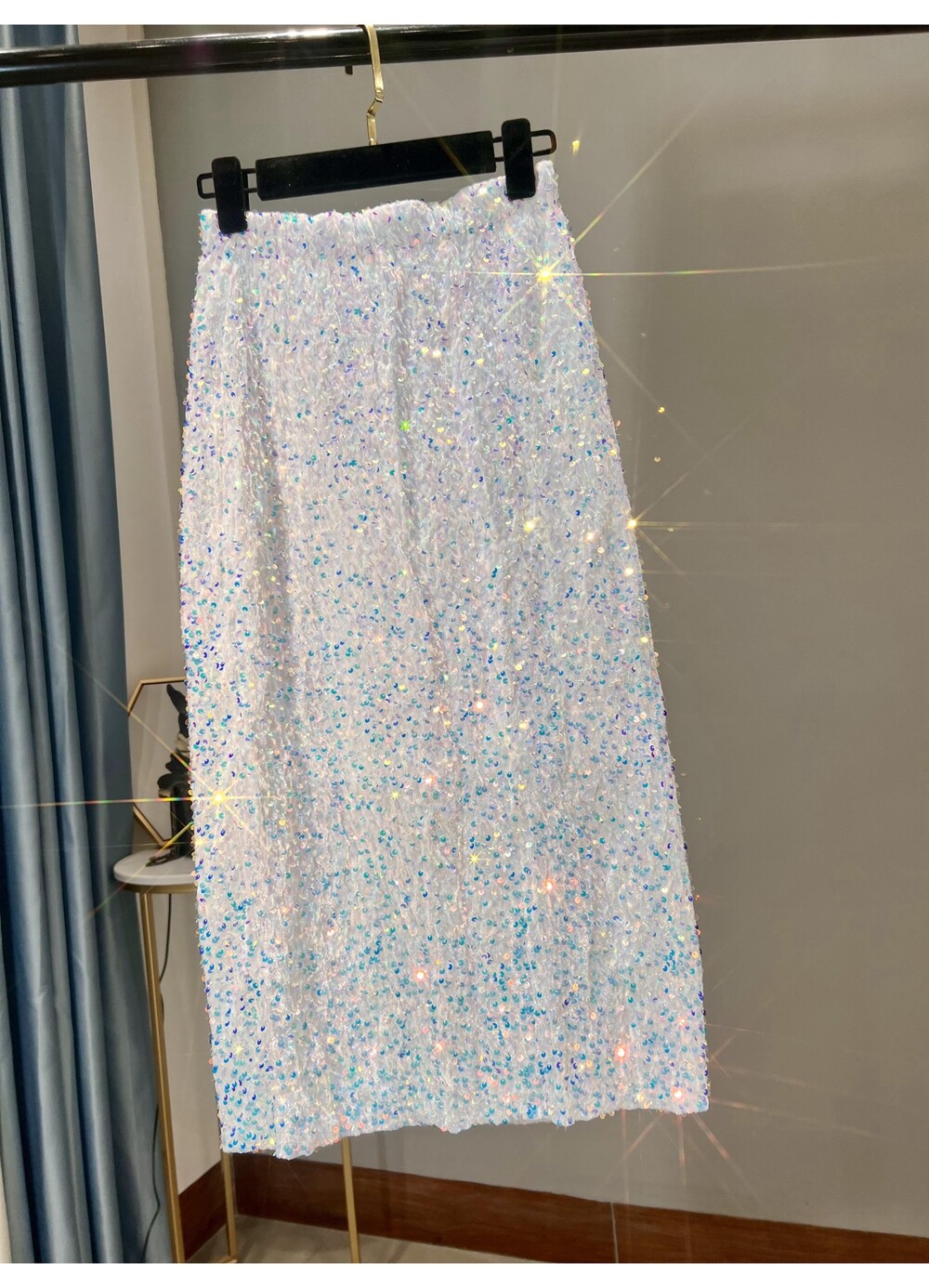 Thickened High-waisted Slim,Versatile Mid-length Skirt SequinSkirt