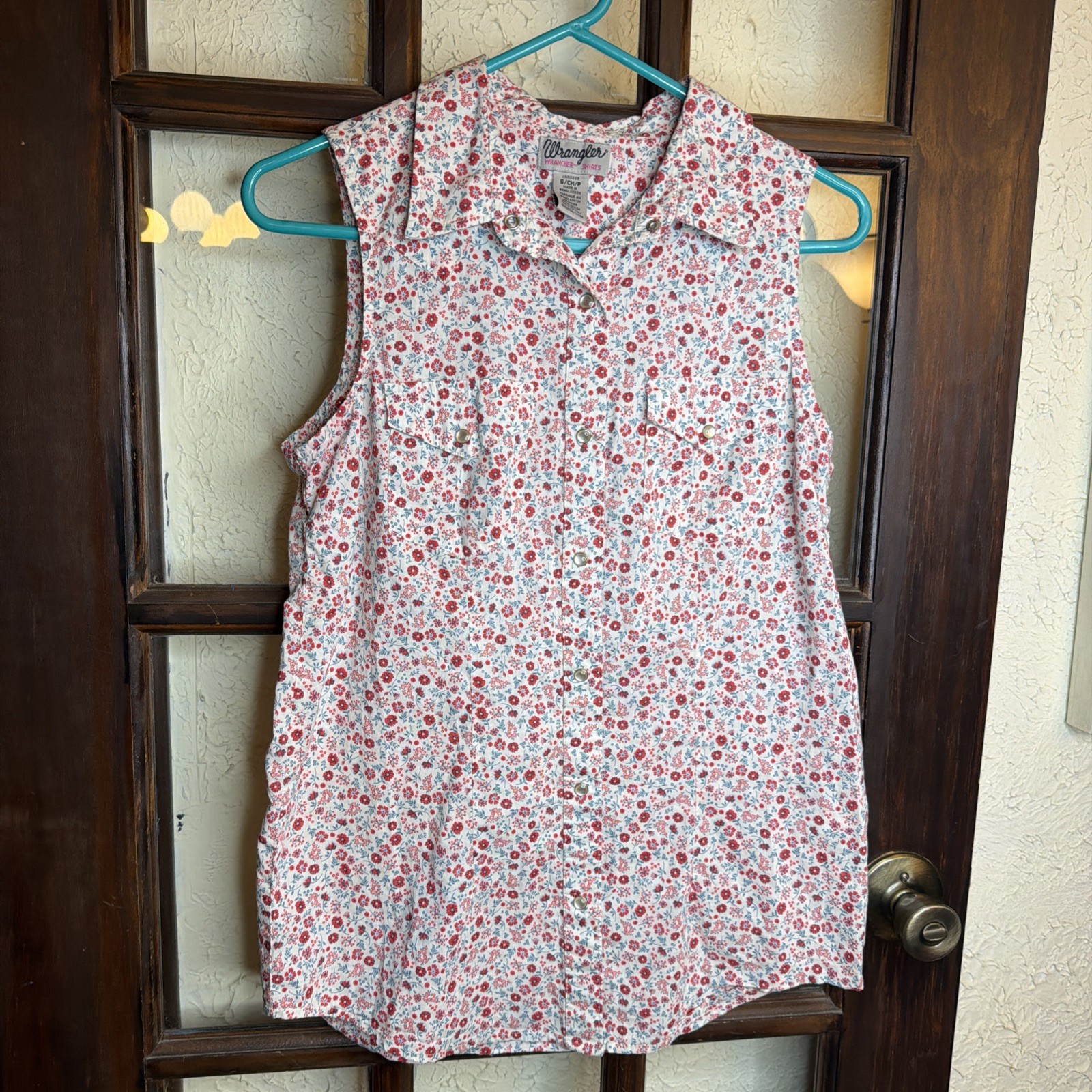 Wrangler Floral Western Shirt S Sleeveless Pearl Snap Front Cowboy Cotton
