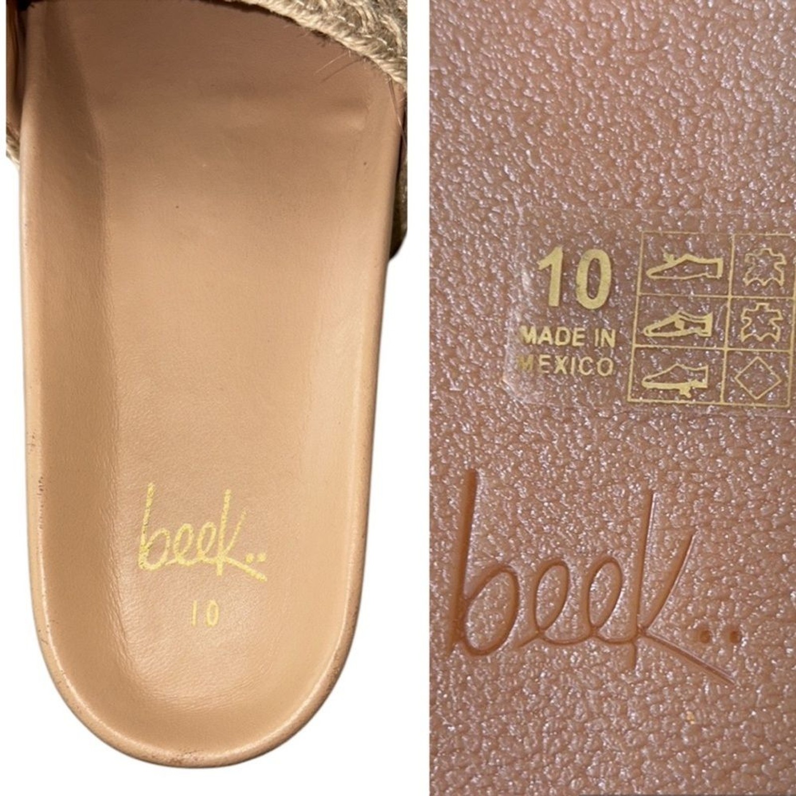 NWT RARE Beek Tan Woven Jute Leather Platform Sandals Slides – 10