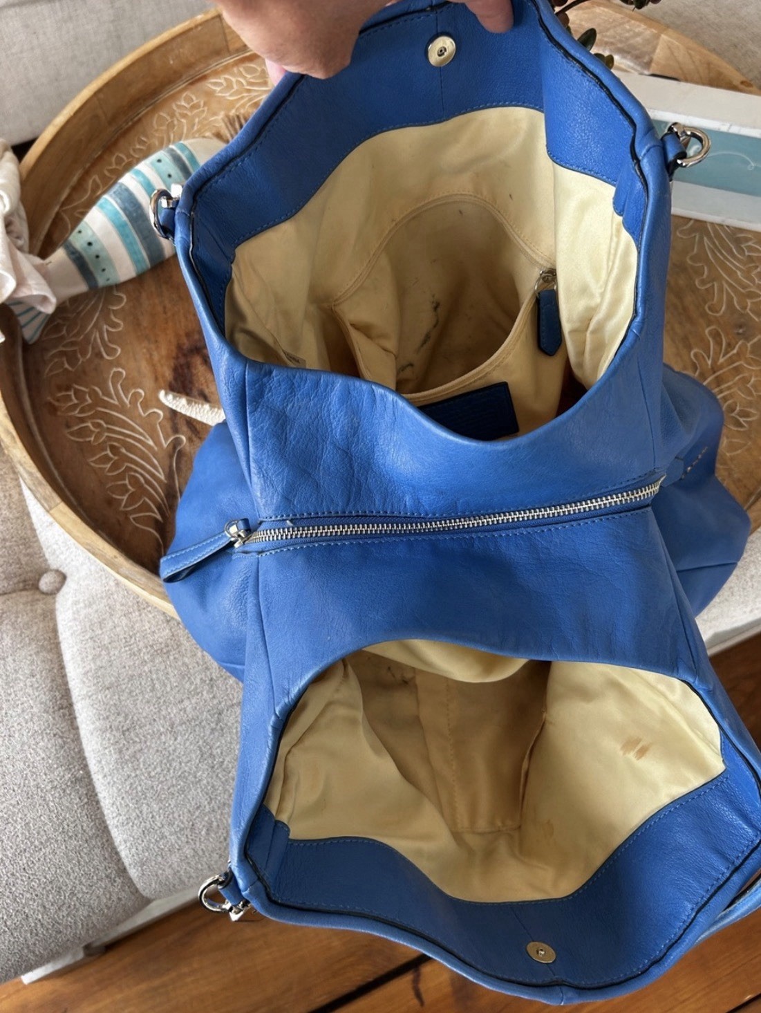 Coach Blue Leather Hobo Shoulder Bag Large Slouchy Tote Purse preloved