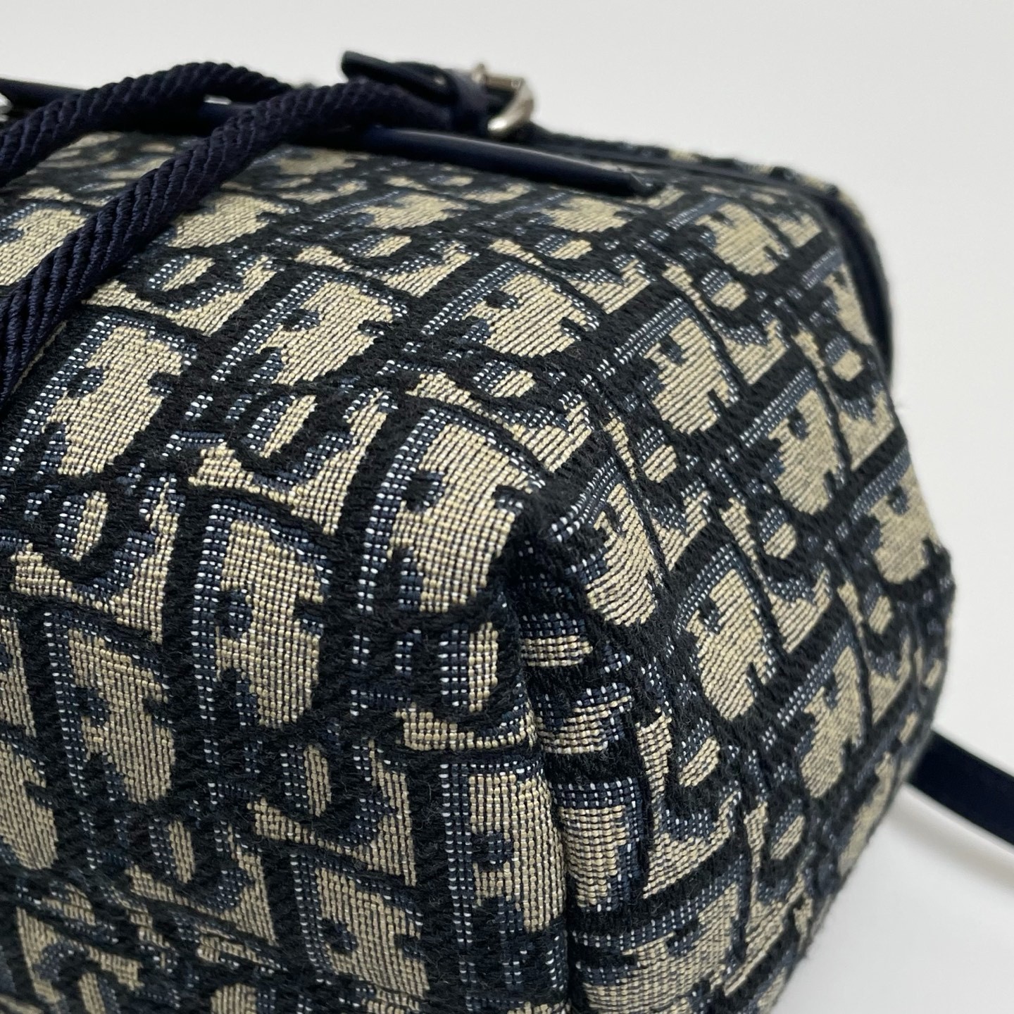 DIOR Mini Backpack Oblique Jacquard Beige and Navy Drawstring Bag