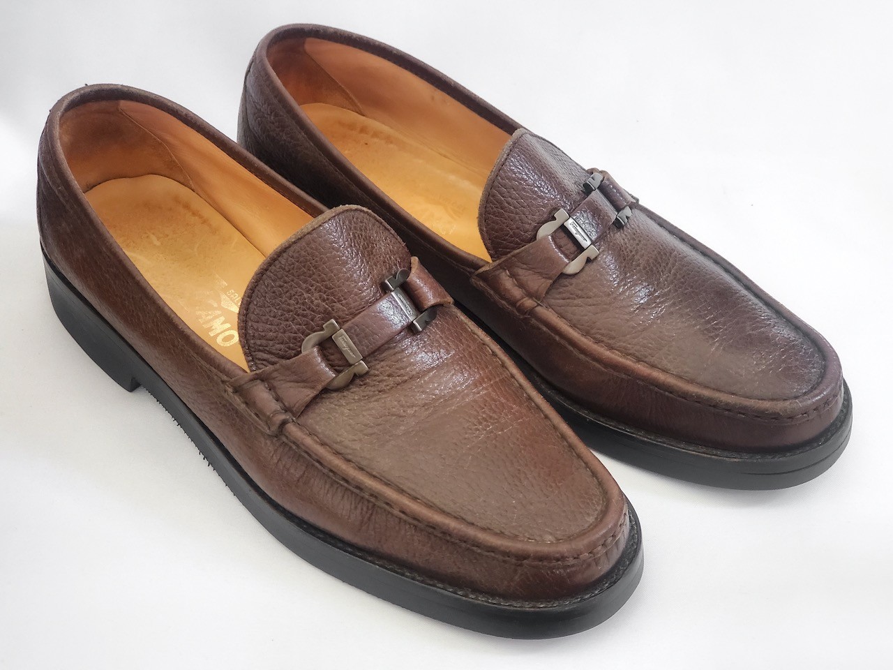 Salvatore Ferragamo Men’s Size 12D Gancini Brown Leather Dress Loafers Shoes