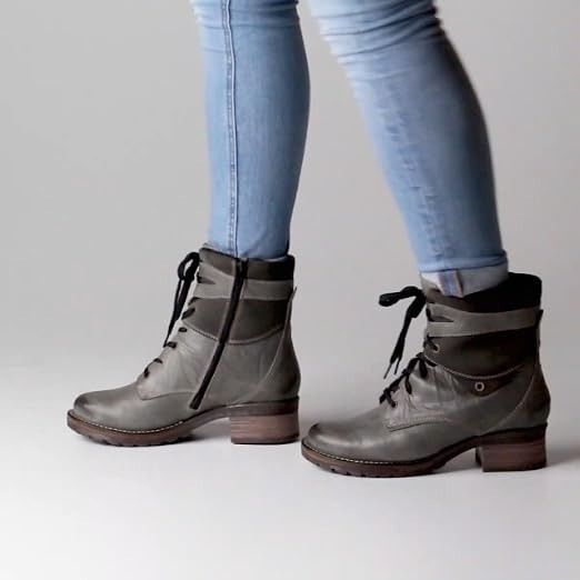 Dromedaris Kara Grey Leather Suede Trim Combat Ankle Boots Womens 41 Portugal