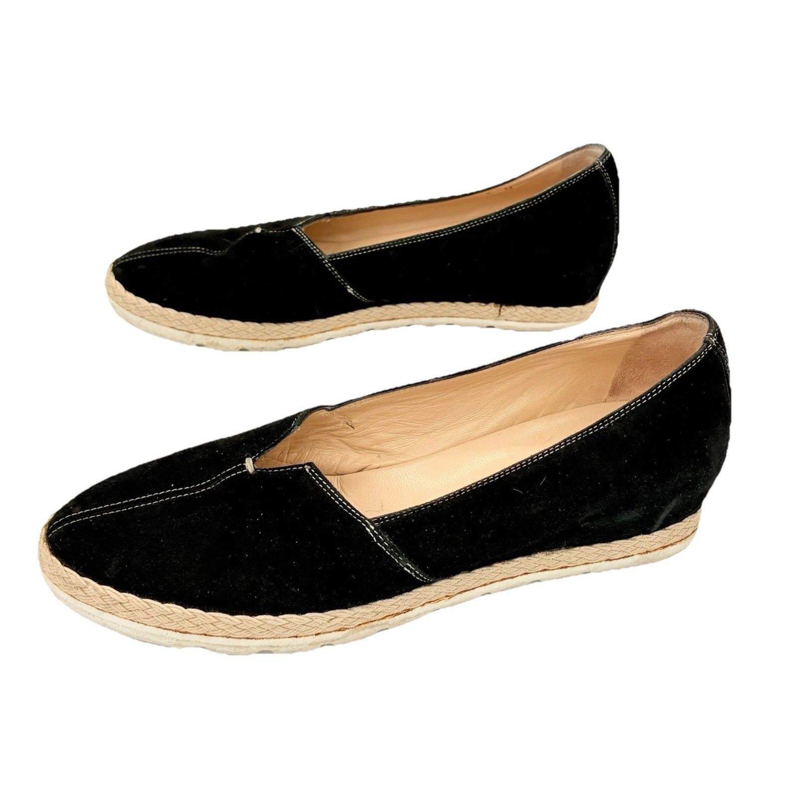 Amalfi by Rangoni Black Suede Low Wedge Espadrille Italy Leather Lining 8M