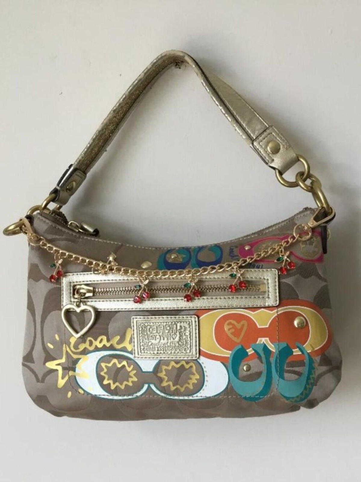Coach Daisy Poppy Applique Signature Canvas Hobo Bag w/Multicolor Graffiti Art