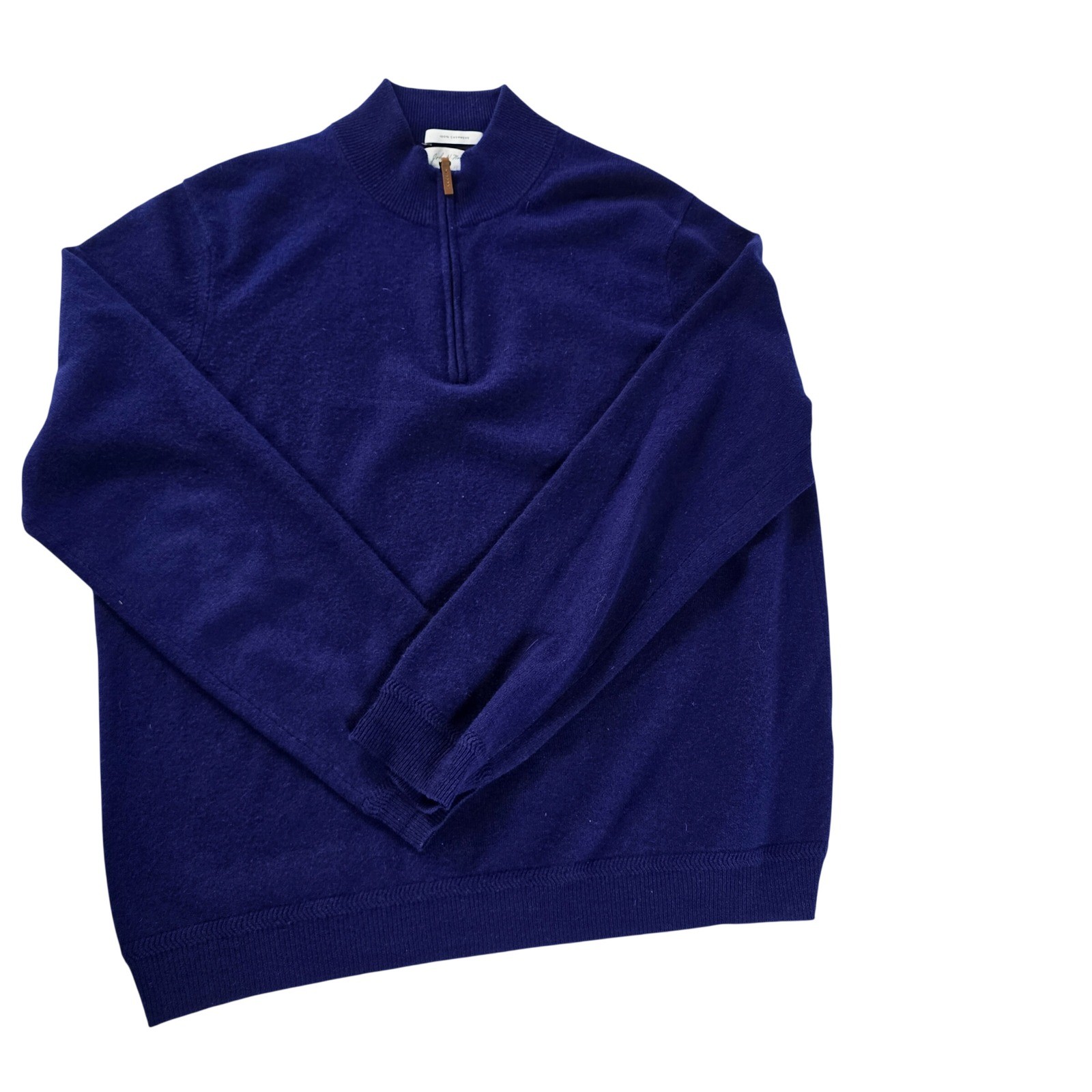 John W Nordstrom Mens 100% Cashmere Quarter Zip Sweater Blue Large L Mock Neck
