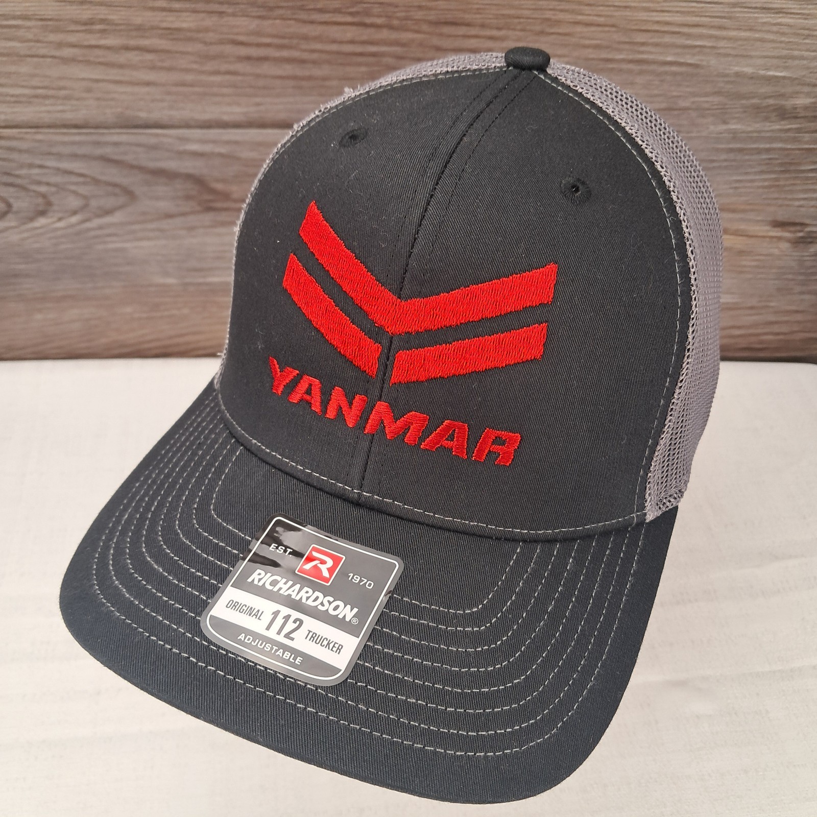 YANMAR Logo Embroidered Trucker Hat Black with Gray Mesh Snapback Cap Hat
