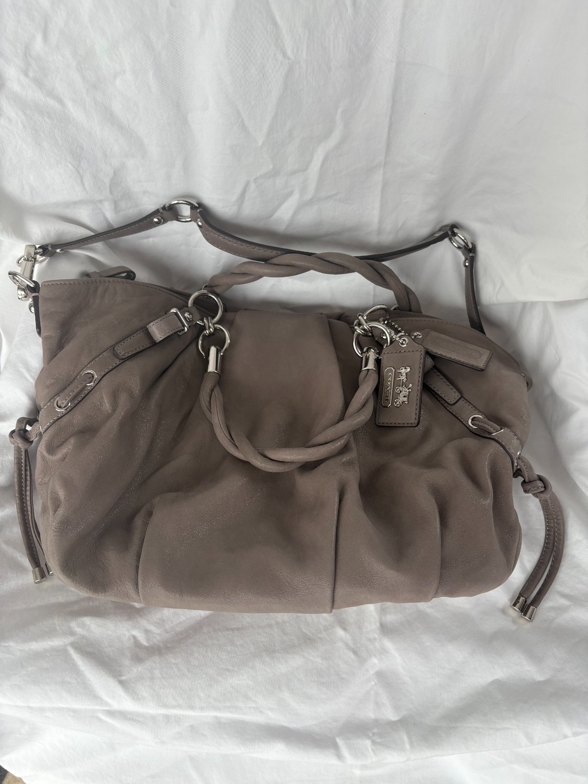 COACH Madison Sophia Satchel Purse – Gray/Taupe Leather