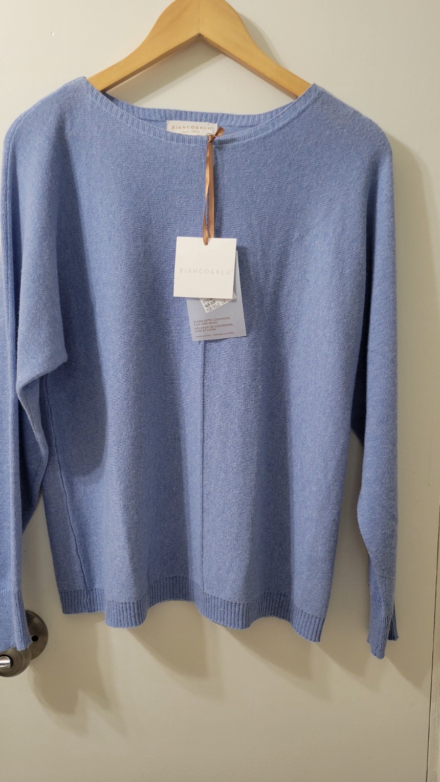 Women Sweater Cashmere Silk Wool Blend Size L Made Italy Bianco&Blu New