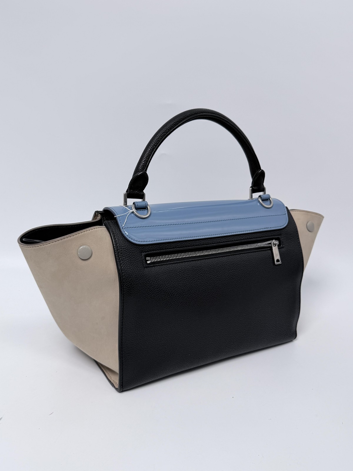 CELINE Trapeze Colorblock Handle Handbag Shoulder Bag Blue Black Beige P004CE
