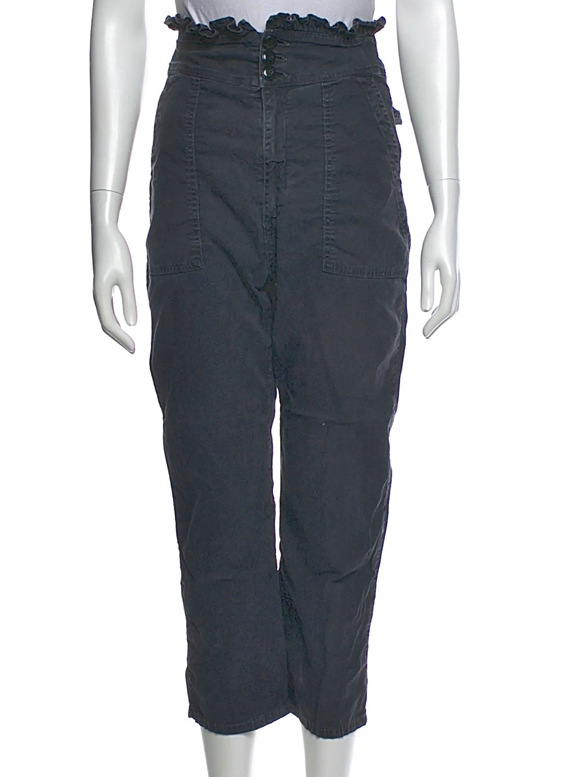 The Great Black Fitted High Rise Crop Straight Pants Workwear Elastic Hem XS