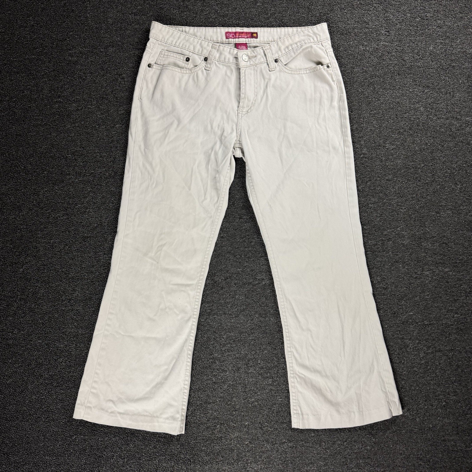 Y2K Capri Cropped SO Stretch Juniors Size 9 Tall/ WMs 6 Solid Cream Beige Pants