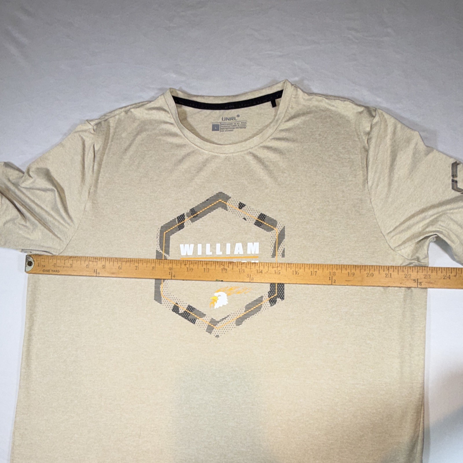 UNRL Beige Graphic Logo Knit Short Sleeve Crew Neck T-Shirt L