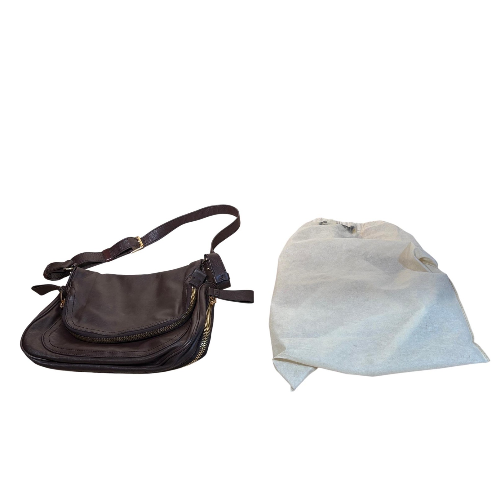 Tom Ford Jennifer Large Brown Calfskin Leather Crossbody Bag 14.25″L/4″W/11″H