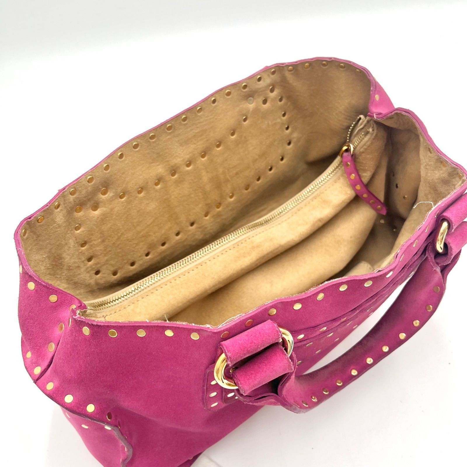 Auth Celine Boogie Bag Y2K Studded Suede Leather Handbag, Pink 2Y10216