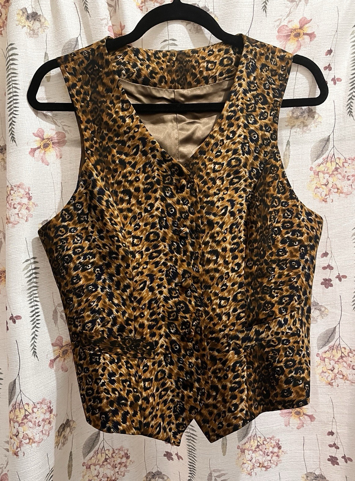Leopard Print V-Neck Bodysuit Vest in Golden Brown Size M