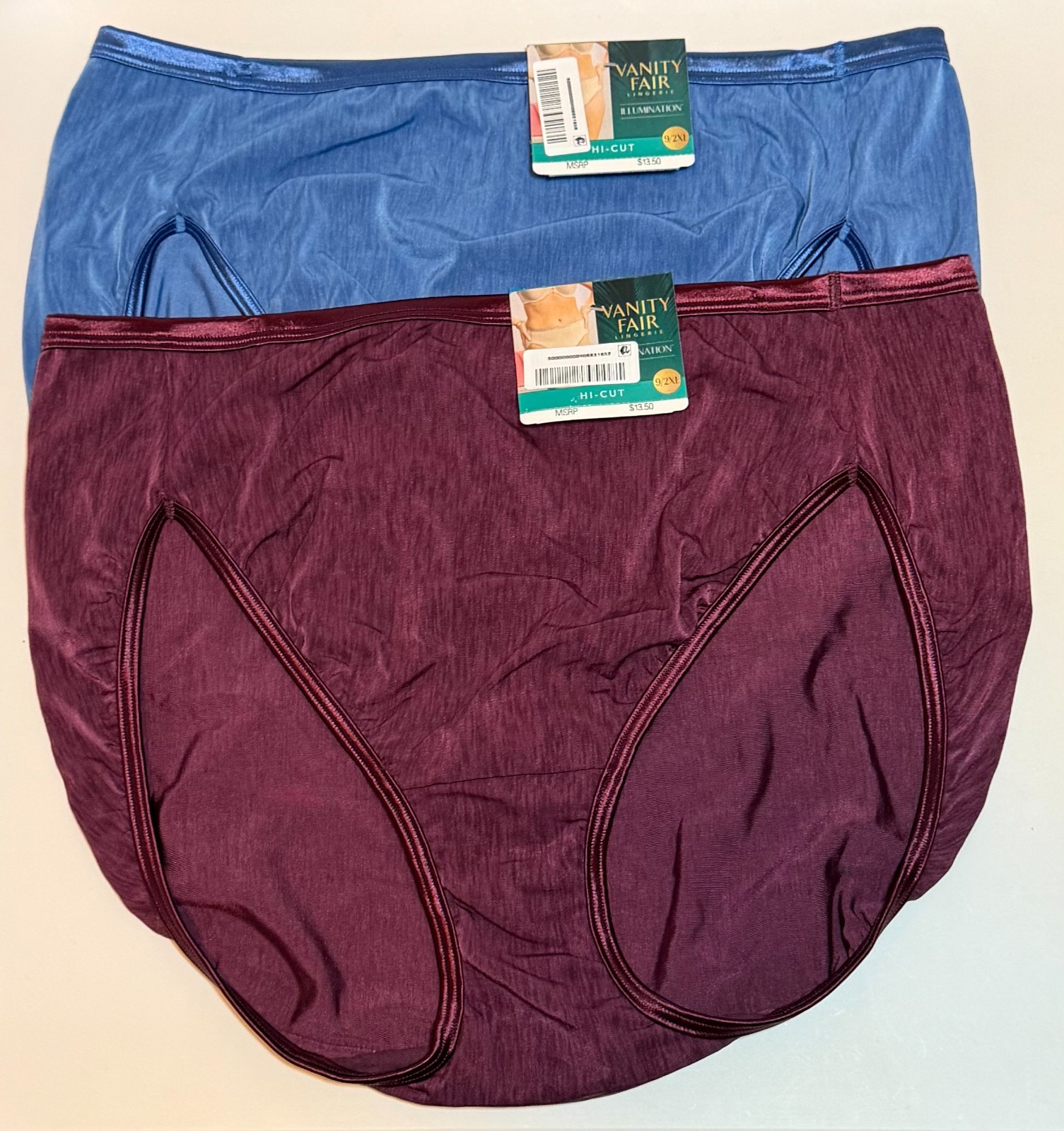 NWT 2 Vanity Fair Illuminations Hi Cut Panties 13108 Plum/Blue Size 9/2XL