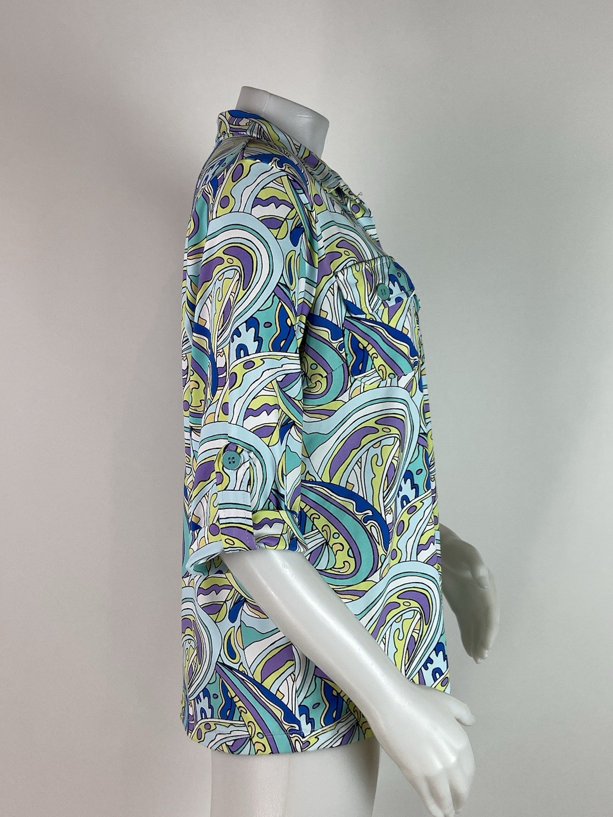 Lulu B Size Large Paisley Print Button Front Shirt UPF 50 Resort Wear Colorful