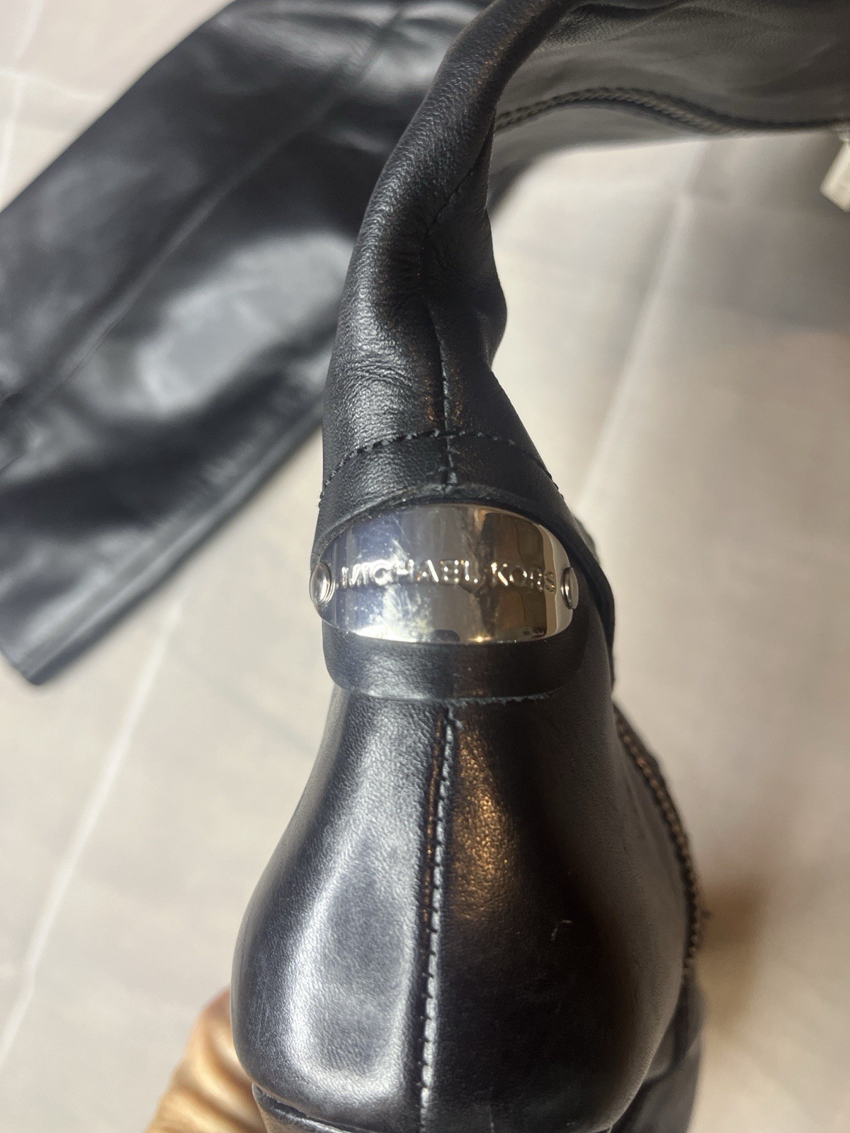 Michael Kors Tamara Black Leather Knee High Platform Boots Buckle Zip Wmn Sz 8M