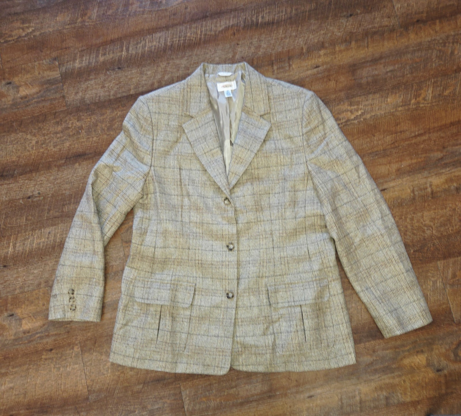 VTG Talbots Blazer 100% Italian Wool Tweed Earthy Neutrals Plaid Sz 16 Preppy