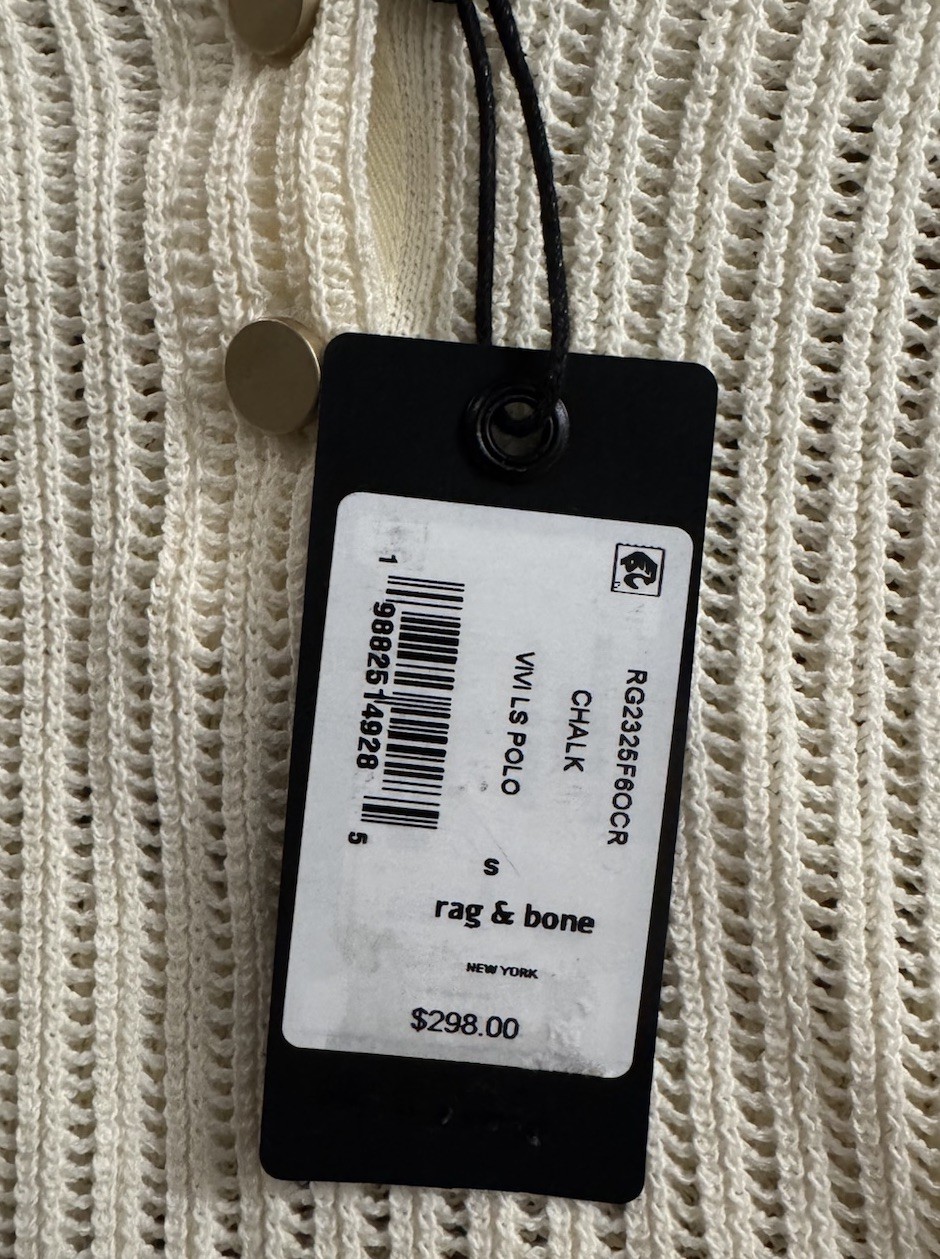 Rag & Bone Vivi Polo Sweater Small Chalk White Pointelle Knit Collared