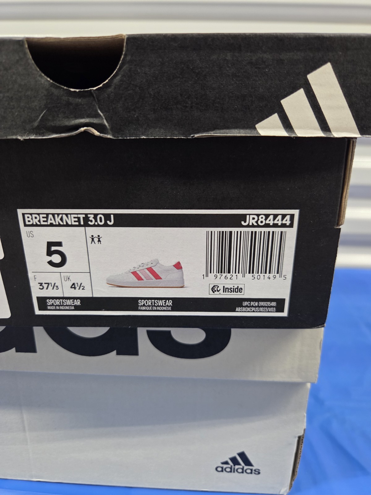 adidas Breaknet 3.0 J White/Pink Low Top Sneakers JR8444 US 5 EU 37 1/3