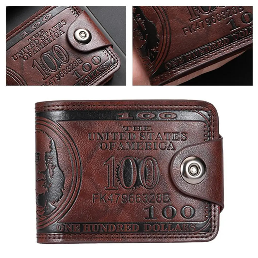 Men’s Wallets with 100 US Dollar Pattern Hasp Male Leather Wallet with Zipper